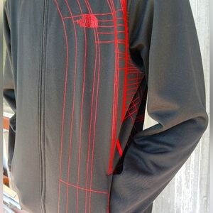 The NORTH FACE Zip Hoodie graphic Asymmetrical Vector Red Black Unisex